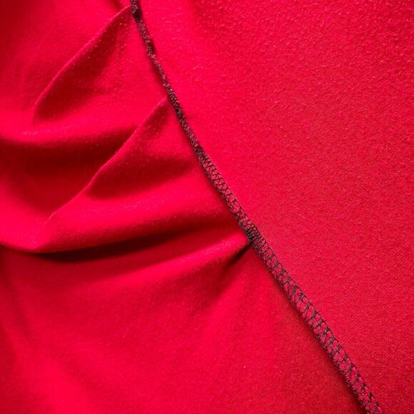 Handmade Red Jersey Asymmetrical Ruched Raw-Edge Dress - Picture 7 of 7